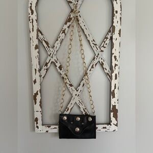 JJ WINTERS Black Mini Envelope Gold Chain Distressed Leather Clutch‎ Crossbody